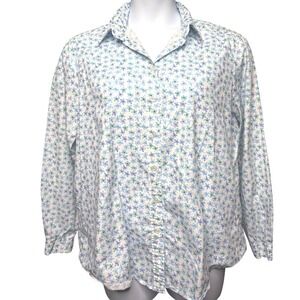 JAMES MEADE Womens White Floral Button Up Long Sleeve Shirt Sz 22 Cottagecore